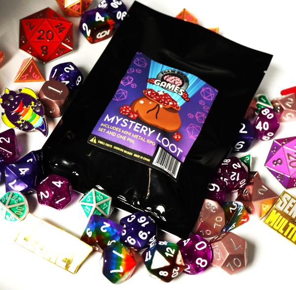 Foam Brain: Epic Mystery Loot Metal RPG Dice Set & Bonus Enamel Pin